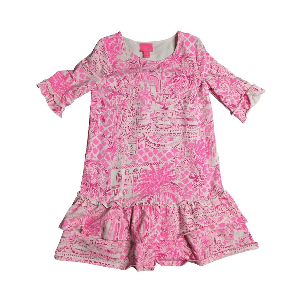 Lilly Pulitzer Girl's Kailyn Pink Blossom Palm Beach Dress Size: L